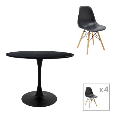 Julita-Balou I set masa de 5  MDF-PPa negru-Natural D120x75cm