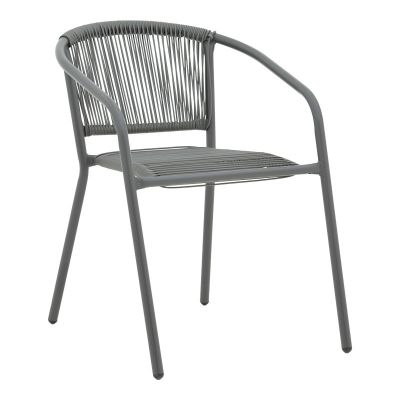 Scaun de brat din metal-ratan stivuibil Lindaria, Gri inchis, 54x63x74 cm