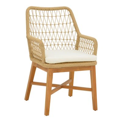 Scaun Elaiza lemn de tec si frânghie Natural cu perna, 58x60x90 cm