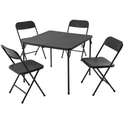 Set camping/picnic, 5 piese, 102x61x70 cm/102x28x40 cm, metal, negru