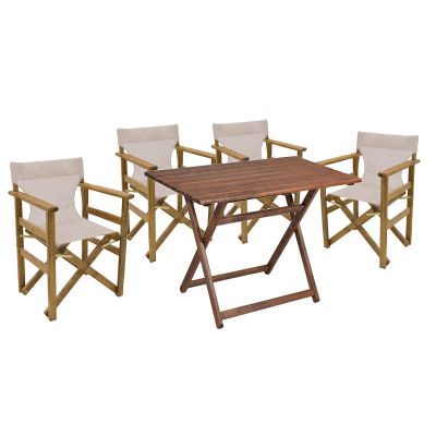 Set de gradina masa si scaune Retto 5 bucati din lemn masiv de fag   nuc, PVC bej 100x60x71cm