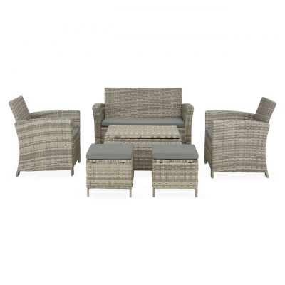 Set mobilier gradina/terasa Megara, 6 piese, otel/fibre sintetice, gri