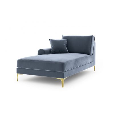 Sezlong living stanga, Madara, Mazzini Sofas, gold legs, 102x182x90 cm, catifea, albastru deschis