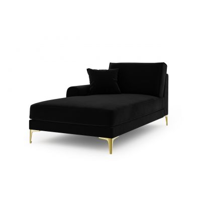 Sezlong living stanga, Madara, Mazzini Sofas, gold legs, 102x182x90 cm, catifea, negru