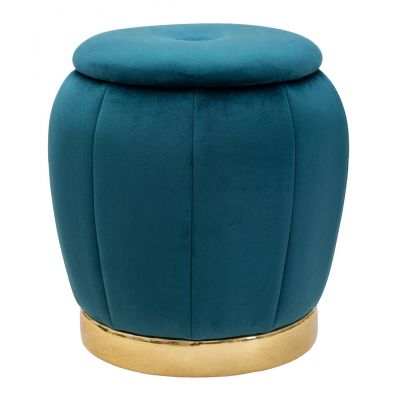 Taburet cu spatiu de depozitare Paris Teal, Mauro Ferretti, Ø 43x43 cm, lemn de pin/catifea, turcoaz