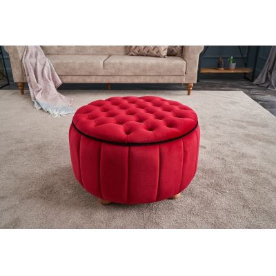 Taburet Jasmin Puf, Balcab Home, 65x12x65 cm, lemn, rosu