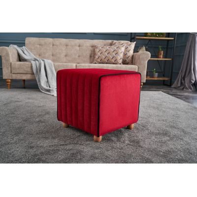Taburet Mona Puf, Balcab Home, 40x40x40 cm, lemn, rosu
