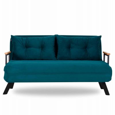 Canapea extensibila, Hanah Home, metal, verde petrol, 175x133 cm