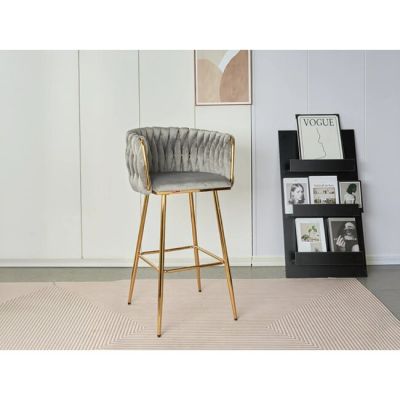 Scaun bar Sun, design rafinat, tapițerie catifea premium, picioare metalice aurii, 53x55x102 cm, Gri
