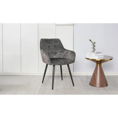 Scaun Betty, tapițerie stofă catifelată, spătar ergonomic curbat, picioare metalice, 61x59x90 cm, Gri Deschis