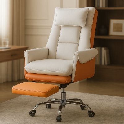 Scaun Birou Timebox cu Suport pentru Picioare – Spatar Inalt, Piele Ecologica, Reglaj Inclinare 90°–135°, Cotiere Captusite si Cadru Metalic Rezistent, Design Modern pentru Confort Executiv, Bej - Default Title