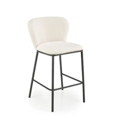 Scaun de bar Teddy, șezut din material bouclé, picior metalic rezistent, design modern, crem/gri