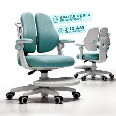 Scaun ergonomic copii 3-12 ani, Rglaj inaltime, Brate rabatabile, Albastru - Default Title