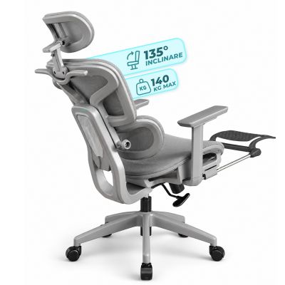 Scaun Ergonomic cu Suport Lombar, 360°, Gaming sau Studiu, Gri - Default Title