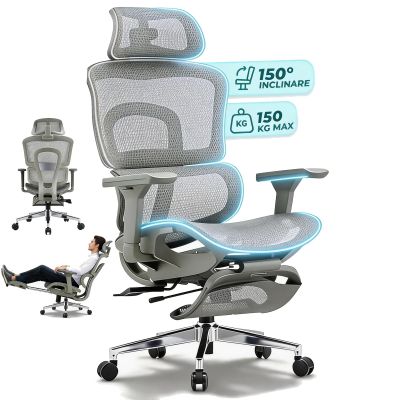 Scaun ergonomic Timebox, Cotiere 4D, pana la 150 kg, 150°, Gri - Default Title