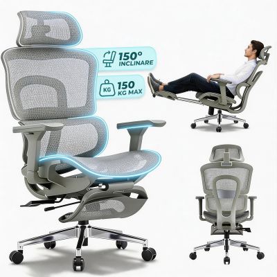 Scaun ergonomic Timebox, Cotiere 4D, pana la 150 kg, 150°, Gri - Default Title