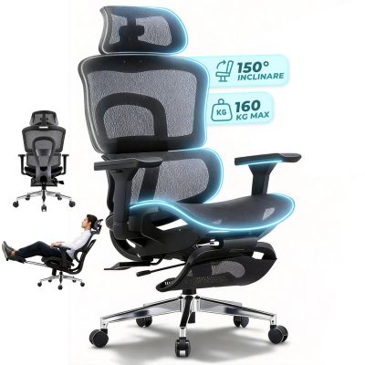 Scaun ergonomic Timebox, Cotiere 4D, pana la 150 kg, 150°, Negru - Default Title