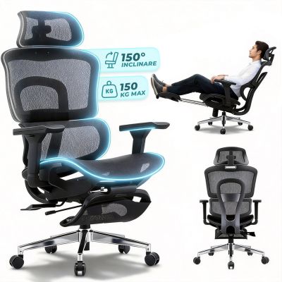 Scaun ergonomic Timebox, Cotiere 4D, pana la 150 kg, 150°, Negru - Default Title