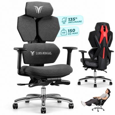 Scaun Gaming Ergonomic Reclinabil cu Plasa Respirabila, Cilindru Clasa 4, Negru - Default Title