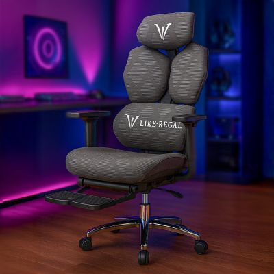 Scaun Gaming Ergonomic Reclinabil cu Plasa Respirabila, Suport Lombar, Sezut Reglabil pe Adancime, Brate 3D si Optional Suport pentru Picioare, Cilindru Clasa 4, Ideal pentru Gaming sau Birou, Negru - Default Title