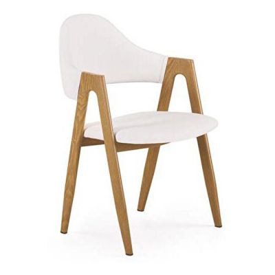 Scaun K66, design clasic și cadru stabil, material textil, 45x48x93 cm, alb / stejar