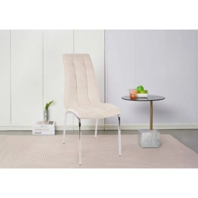 Scaun Lora, design modern, tapițerie catifea premium, picioare aluminiu, 58x42x103 cm, Bej