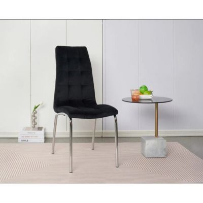 Scaun Lora, design modern, tapițerie catifea premium, picioare aluminiu, 58x42x103 cm, Negru