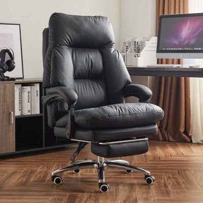Scaun Office Executiv din Piele Naturala – Design Modern Reglabil, Spatar Inalt Rabatabil, Cadru Metalic Rezistent, Rotativ 360°, Optional cu Suport pentru Picioare, Ideal pentru Birou sau Acasa, Negru - Default Title