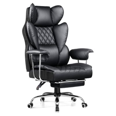 Scaun Office Timebox– Scaun Ergonomic Executiv din Piele cu Spatar Inalt, Suport Lombar cu Arcuri, Reclinabil 135°, Suport pentru Picioare si Cotiere Fixe, Confortabil, Cadru Metalic, Sustine Pana la 136 kg, Negru - Default Title