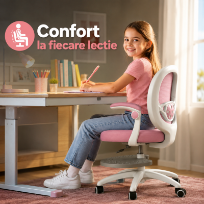 Scaun Reglabil pentru Copii, Model Ergonomic cu Spatar Confortabil, Roz - Default Title