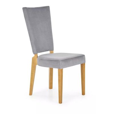 Scaun Rois, tapițerie stofă + cadru metalic, 43x58x94 cm, gri / stejar miere