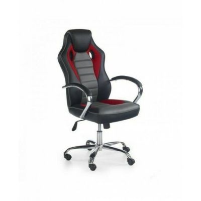 Scaun Scroll directorial, mecanism TILT, piele ecologică premium, 61x48x109-119 cm, negru/roșu/gri