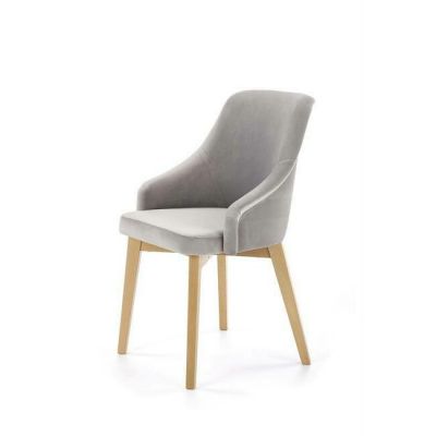 Scaun Toledo 2, design modern, stofă + cadru metalic, 51x55x82 cm, gri / stejar