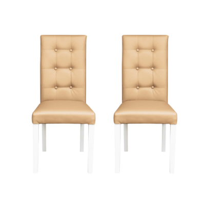 Set 2 scaune living TEO LUX, picioare lemn alb, piele ecologica bej, 46x60x98 cm