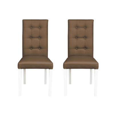 Set 2 scaune living TEO LUX, picioare lemn alb, piele ecologica cappuccino, 46x60x98 cm