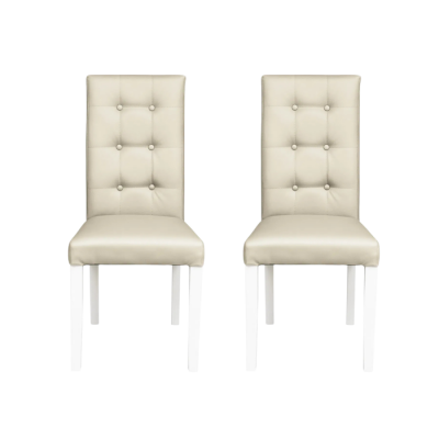 Set 2 scaune living TEO LUX, picioare lemn alb, piele ecologica crem, 46x60x98 cm