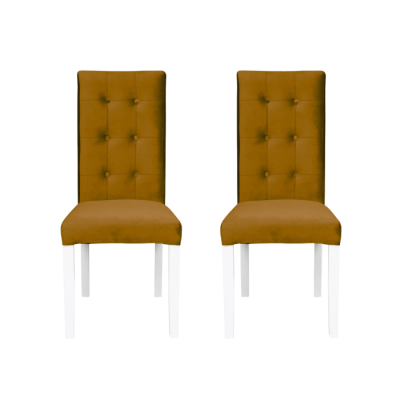 Set 2 scaune living TEO LUX, picioare lemn alb, stofa galben, 46x60x98 cm