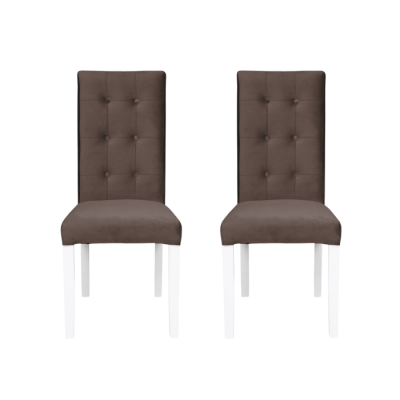 Set 2 scaune living TEO LUX, picioare lemn alb, stofa maro, 46x60x98 cm