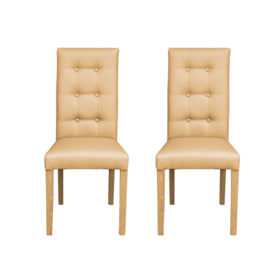 Set 2 scaune living TEO LUX, picioare lemn natur, piele ecologica bej, 46x60x98 cm