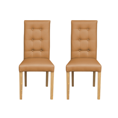 Set 2 scaune living TEO LUX, picioare lemn natur, piele ecologica bej inchis, 46x60x98 cm