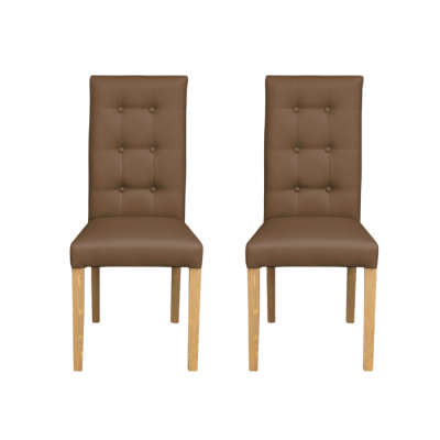 Set 2 scaune living TEO LUX, picioare lemn natur, piele ecologica cappuccino, 46x60x98 cm