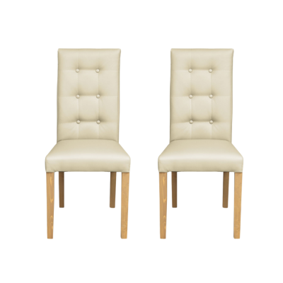 Set 2 scaune living TEO LUX, picioare lemn natur, piele ecologica crem, 46x60x98 cm