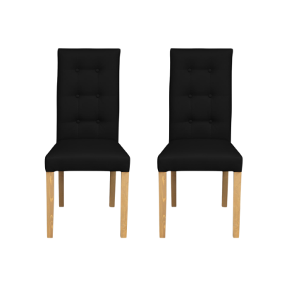 Set 2 scaune living TEO LUX, picioare lemn natur, piele ecologica negru, 46x60x98 cm