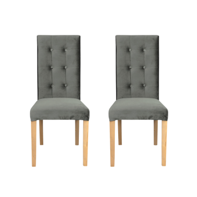 Set 2 scaune living TEO LUX, picioare lemn natur, stofa gri deschis, 46x60x98 cm