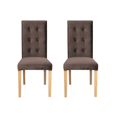 Set 2 scaune living TEO LUX, picioare lemn natur, stofa maro, 46x60x98 cm