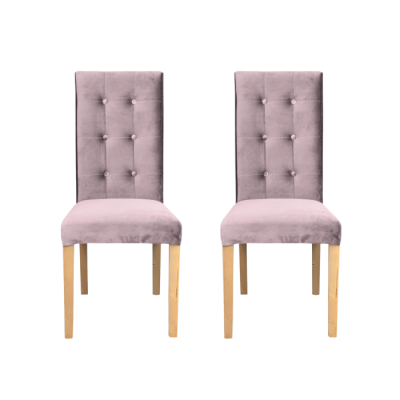 Set 2 scaune living TEO LUX, picioare lemn natur, stofa roz pudra, 46x60x98 cm