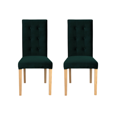 Set 2 scaune living TEO LUX, picioare lemn natur, stofa verde smarald, 46x60x98 cm