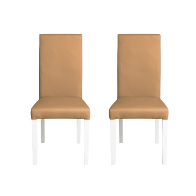 Set 2 scaune living TEO, picioare lemn alb, piele ecologica bej inchis, 46x60x98 cm