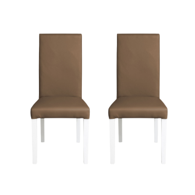 Set 2 scaune living TEO, picioare lemn alb, piele ecologica cappuccino, 46x60x98 cm