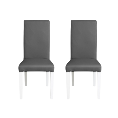 Set 2 scaune living TEO, picioare lemn alb, piele ecologica gri, 46x60x98 cm